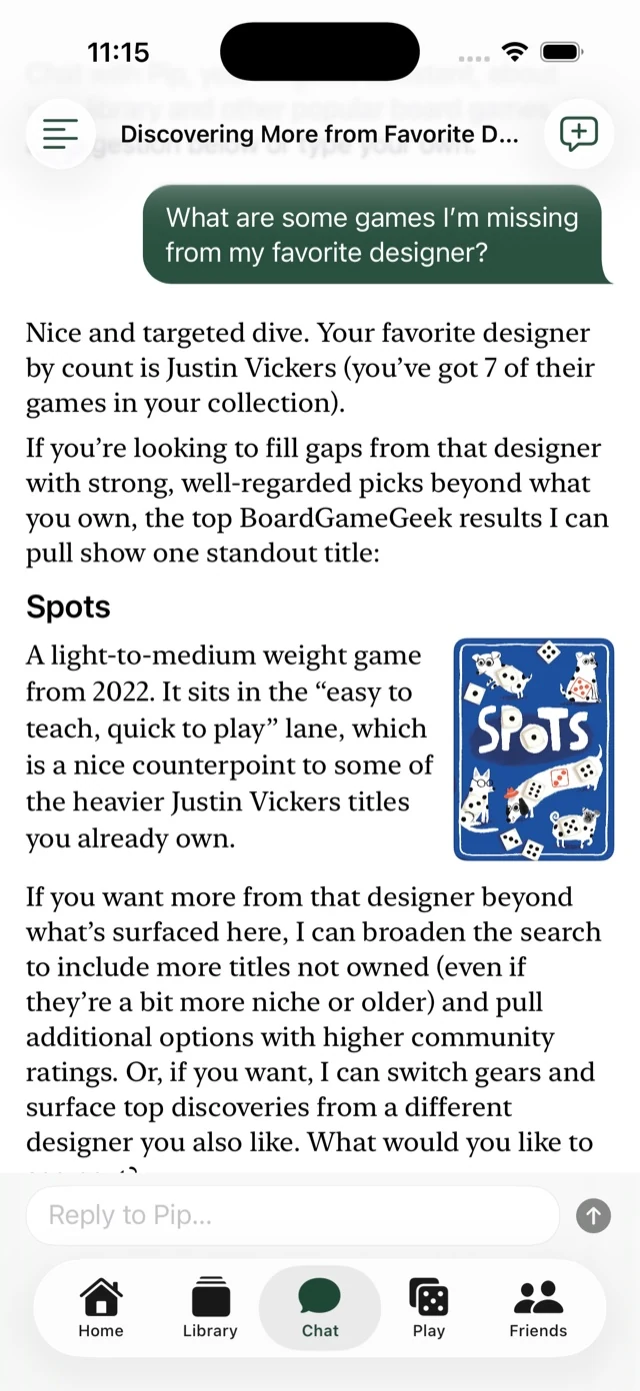 Roll Play chat with Pip, the AI game assistant
