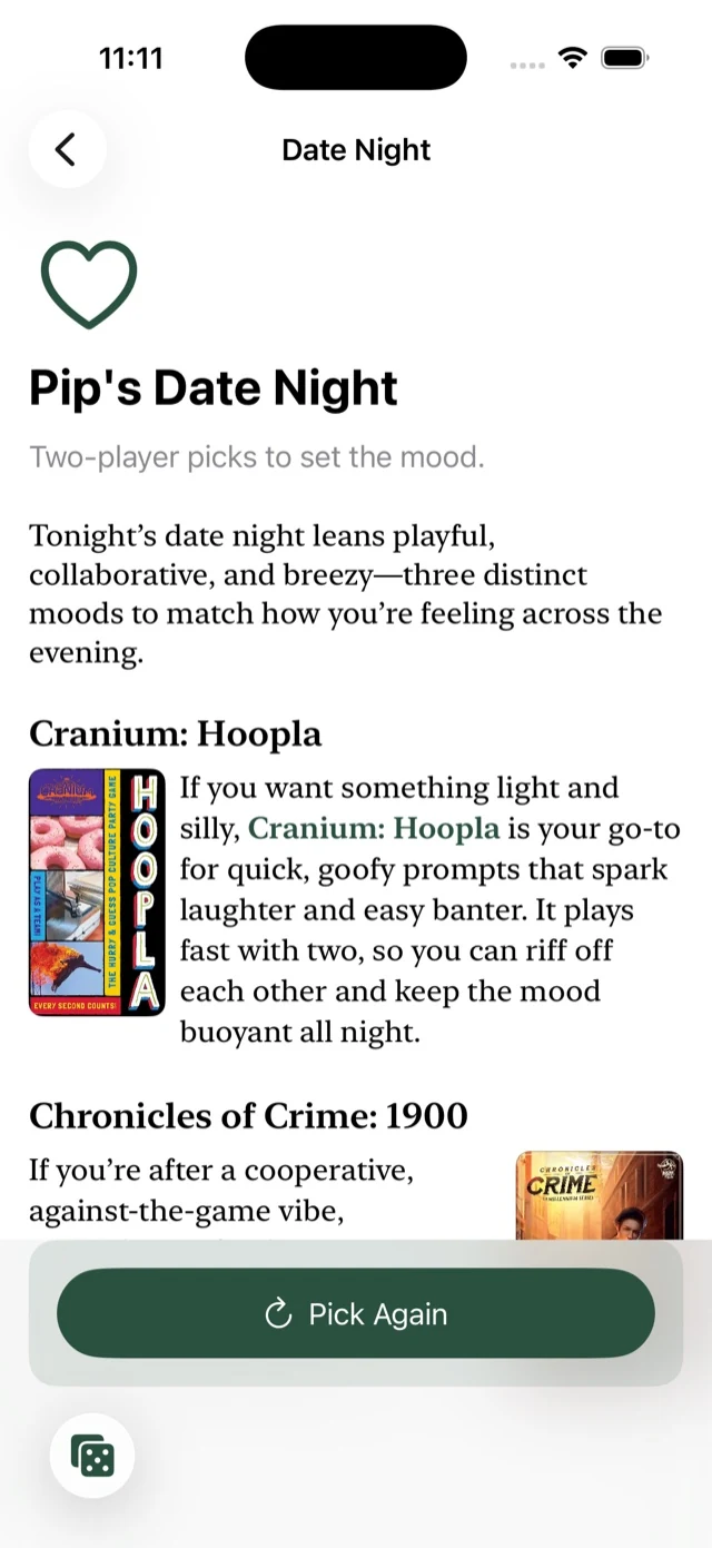 Roll Play Date Night recommendation from Pip