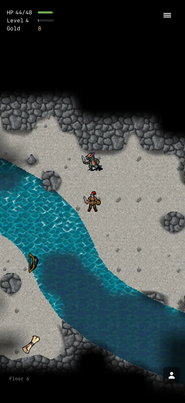 A fighter on the bank of an underground river on floor six, drawn with Artwork Smoothing on